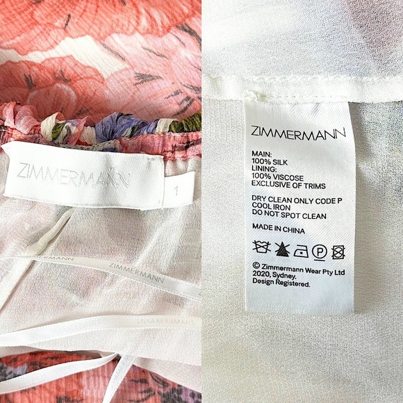 ZIMMERMANN Silk Floral Print Sleeveless Empire Waist Tie Back Lovestruck Dress M - Picture 15 of 16